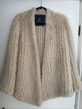Furious Fur Luxury Faux Knit Fur Open Front Jacket Cream Oatmeal (likely medium)